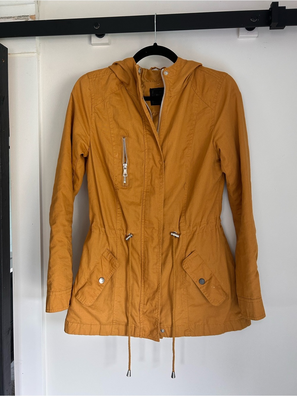 Miss London Mustard Drawstring Hooded Utility Jacket